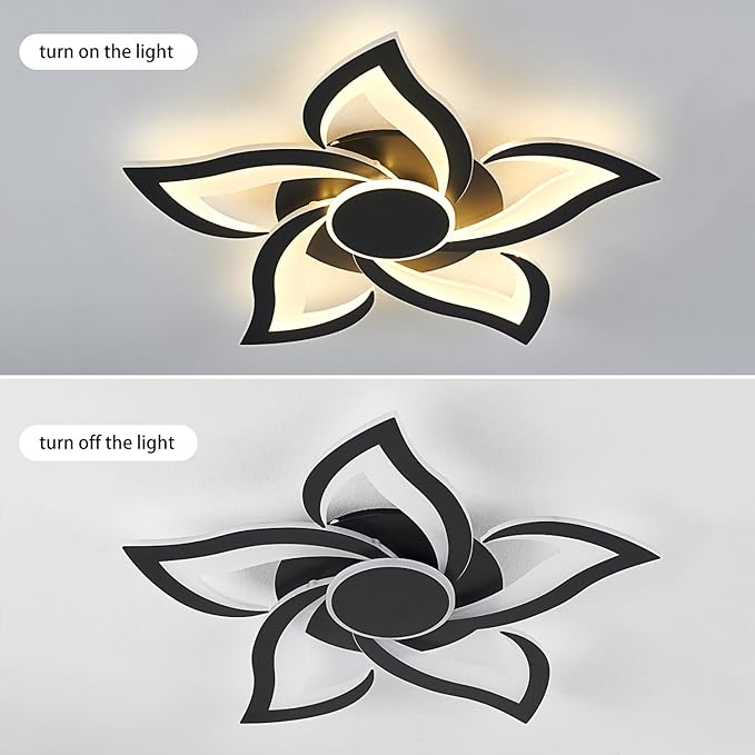 LED Ceiling Light with Remote, Modern Flush Mount Ceiling Light Fixtures, Black 24" Flower Close to Ceiling Light Fixtures, 3000K-6000K Dimmable Ceiling Lamp for Bedroom, Kitchen, Dining room