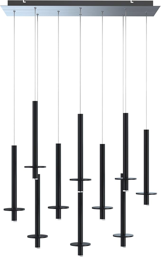 Draco 10 Pendant Lighting Black – LED Hanging Light Fixture for Kitchen Island, Bar, Foyer – Equilateral Cluster of Mini Metal Rod Pipe Tube Cylinders – Dimmable, Adjustable Wire, Lamp Bulb Included