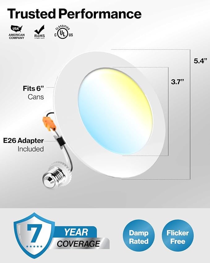 Sunco 120 Pack 4 Inch LED Flat Recessed Light, Retrofit Ceiling Can Lighting, 800 LM, Selectable CCT 2700K/3000K/4000K/5000K, Dimmable, 10W=60W, 50,000 Lifetime Hours UL