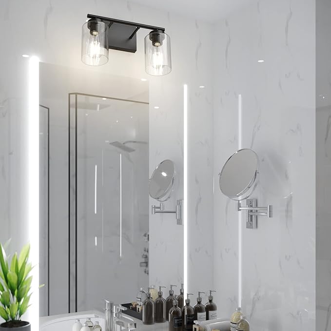 Aipsun 2 Light Matte Black Vanity Light Vintage Wall Sconces Lighting, Industrial Wall Light Fixture for Bathroom Kitchen Bedroom Living Room(Exclude Bulb)