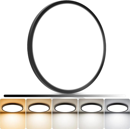 libtit 15inch LED Flush Mount Ceiling Light, Dimmable & 5Color Temperatures (3000K-6500K), 30W Round Slim Black Light Fixture for Bedroom Livingroom Garage Kitchen