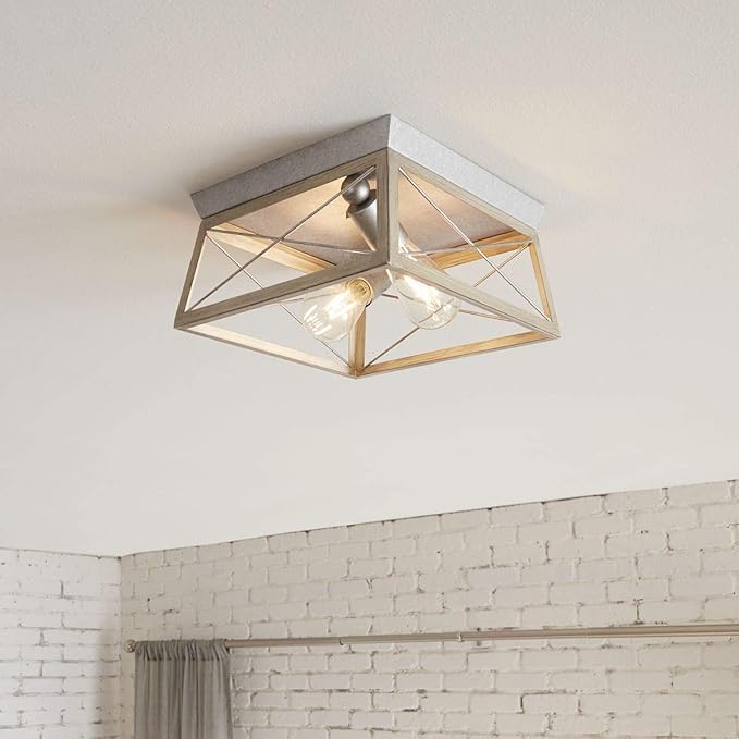 Progress Lighting Briarwood Collection 2-Light Ceiling Light, Flush Mount Ceiling Light Fixture for Interior Kitchen Lights, Hallway, Bedroom, Living Room, 12-Inch by 6-Inch, Galvanized Finish