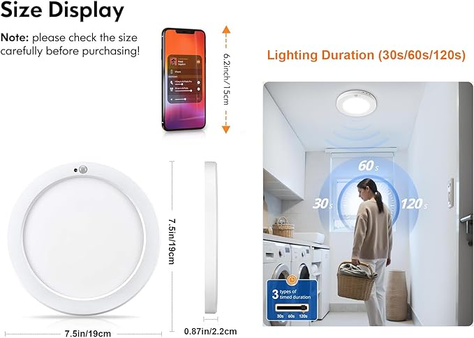 2-Pack Motion Sensor Ceiling Light Wired, 7.5 Inch 3000K 4000K 6000K Selectable LED Flush Mount Ceiling Light Fixture with Timer, 15W Motion Sensor Light Indoor for Closet Hallway Laundry Stairs