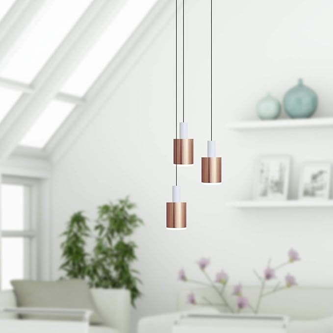Virgo 3 Mini Pendant Lighting White-Copper - LED Hanging Light Fixture for Kitchen Island, Bar, Foyer - Cluster Pendants - Dimmable, Adjustable Wire, Lamp Bulb Included