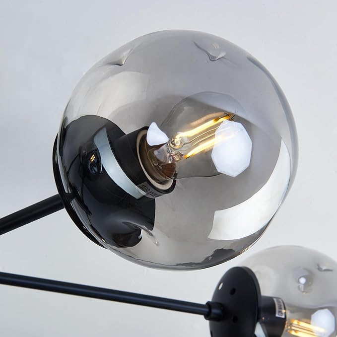 hesoge Modern Sputnik Ceiling Lights Black Semi Flush Mount Ceiling Fixture with Glass Globes 6 Light Chandelier for Dining Room Bedroom Living Room Kitchen Farmhouse.