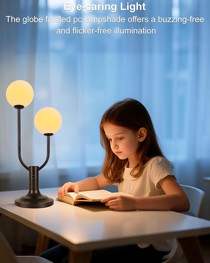 Lightdot Globe Table Lamp for Bedroom Mid Century Modern Black Small Desk Lamp Dimmable 3000K Warmwhite Nightstands Lamp Bedside Table Lamp for Living Room Home Office(G9 Bulbs Included)