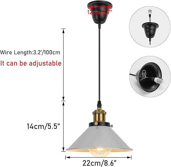 1 Pcs Ceiling Lights Conversion Pendant E26 Base Connections Adjusted Wire Length Cone Metal Silver Lampshade Industrial Style Conversion Kit for E26 Ceiling Lamp Fixtures