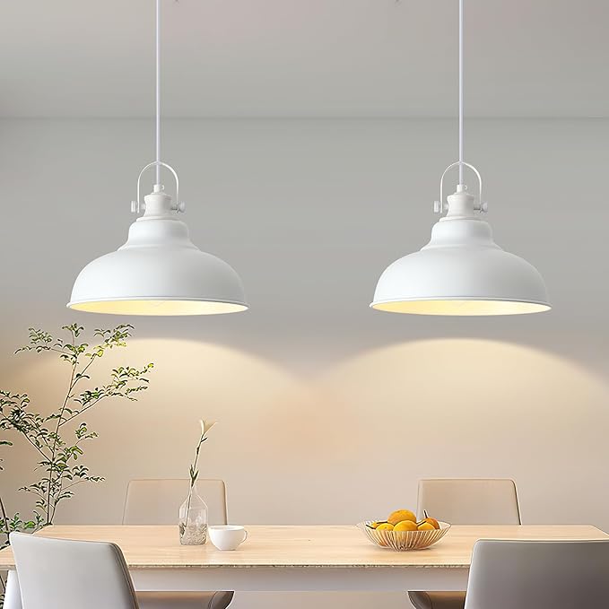 White Pendant Lights Kitchen Island 3 Pack, 11.4 Inch Kitchen Pendant Lights, Industrial Pendant Light, White Dome Pendant Light, Island Pendant Light for Kitchen, Dining Room, Bedroom