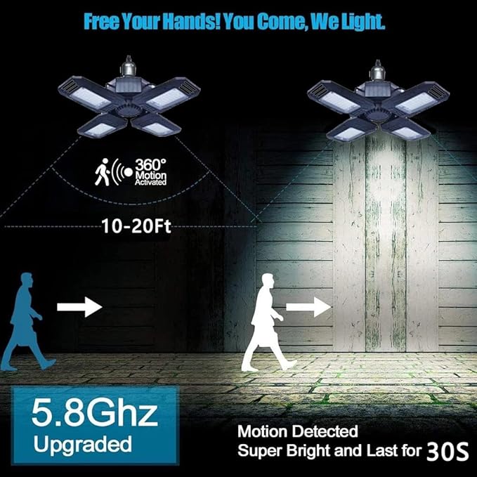 LED Garage Lights with Motion Sensor - 12000 Lumen 6500K Daylight 120W, Four Leaf Garage Organization Ceiling Lighting, Pack of 2