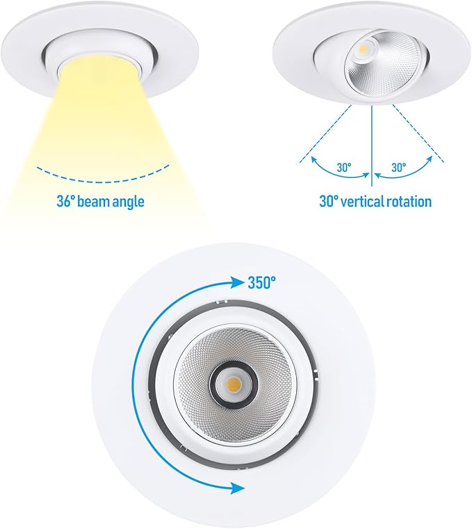 TORCHSTAR 6 Inch 5CCT LED Gimbal Retrofit Recessed Light Dimmable, 2700K/3000K/3500K/4000K/5000K, 12W CRI90 Directional Eyeball Can Light, Swivel Adjustable Spotlight Downlight ETL, Pack of 4
