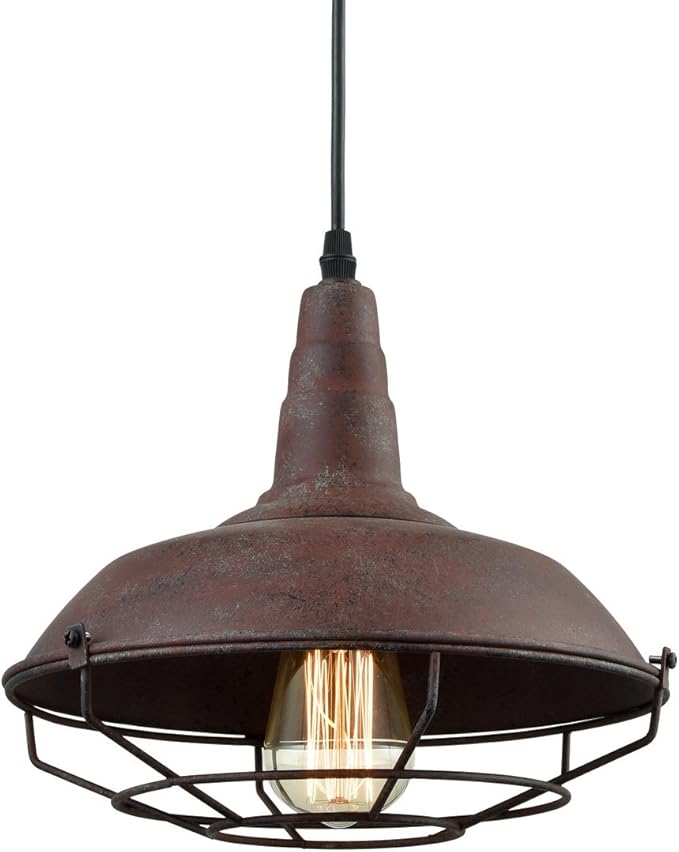 DAYCENT Barn Style Pendant Light Farmhouse Caged Pendant Lighting Industrial Metal Wire Hanging Pendant Light Barn Pendant Light Fixtures for Kitchen Island Hallway Foyer, Rust Finish