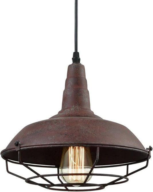DAYCENT Barn Style Pendant Light Farmhouse Caged Pendant Lighting Industrial Metal Wire Hanging Pendant Light Barn Pendant Light Fixtures for Kitchen Island Hallway Foyer, Rust Finish