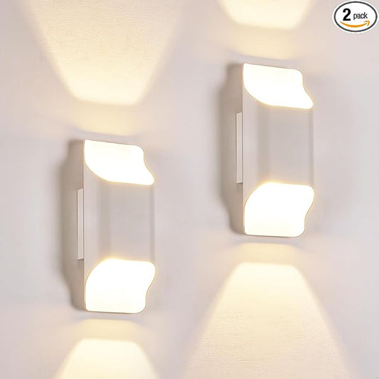 White 2Pack Wall Lights for Up and Wall Light, 5%-100% Dimmable, Modern Porch Light, IP65 Waterproof, 120V, 12W, 2700K-5000K 5Color Selectable CRI90+, ETL FCC
