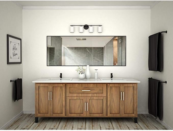 Replay Collection 4-Light Etched Glass Modern Bath Vanity Light Textured Black