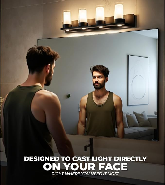 LYTIO 4-Light LED Vanity Bar Light – Modern Bathroom Wall Lamp to Install Over The Sink or Mirror - Includes LED Bulbs (Black)