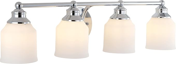 JONATHAN Y 33.25" Chrome Modern Farmhouse LED Vanity Light Wall Sconce Fixture, Frosted White Glass Shade, Dimmable Wall Lamp for Bathroom Mirror Kitchen Sink, UL Listed (JYL7552A)