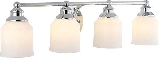 JONATHAN Y 33.25" Chrome Modern Farmhouse LED Vanity Light Wall Sconce Fixture, Frosted White Glass Shade, Dimmable Wall Lamp for Bathroom Mirror Kitchen Sink, UL Listed (JYL7552A)