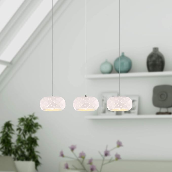 Crust 3 Mini Pendant Lighting White - LED Hanging Light Fixture for Kitchen Island, Bar, Foyer - Cluster Pendants - Dimmable, Adjustable Wire, Lamp Bulb Included