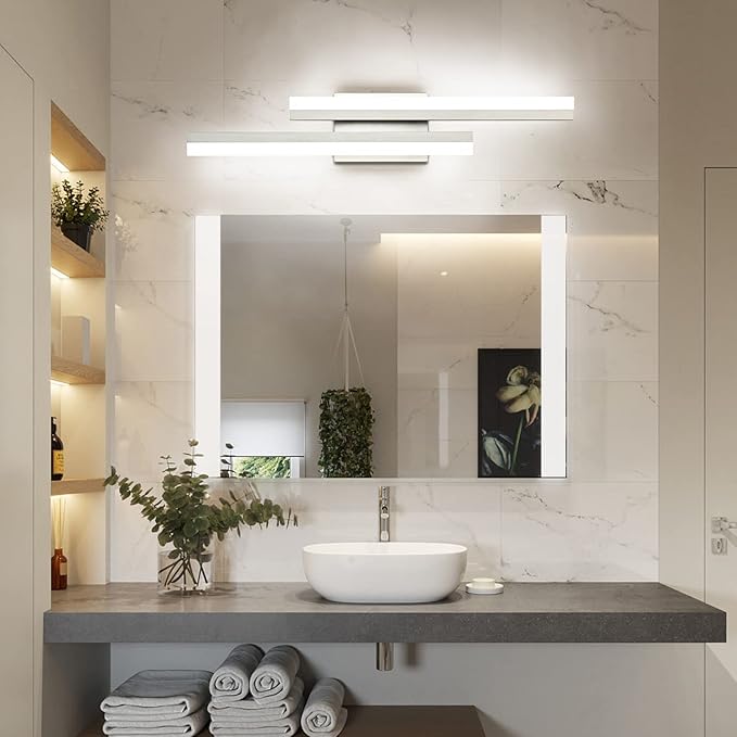 PRESDE 24 Inch LED Bathroom Vanity Light Bar, Modern Brushed Nickel Wall Lighting Fixture Over Mirror