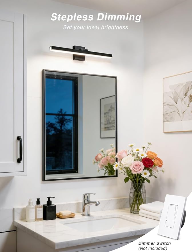 IZORRO Modern Bathroom Vanity Light 16 inch, Rotatable, 12W Dimmable Led Bathroom Light Fixture Over Mirror, Black Vanity Light Bar (5 Color Temperature)