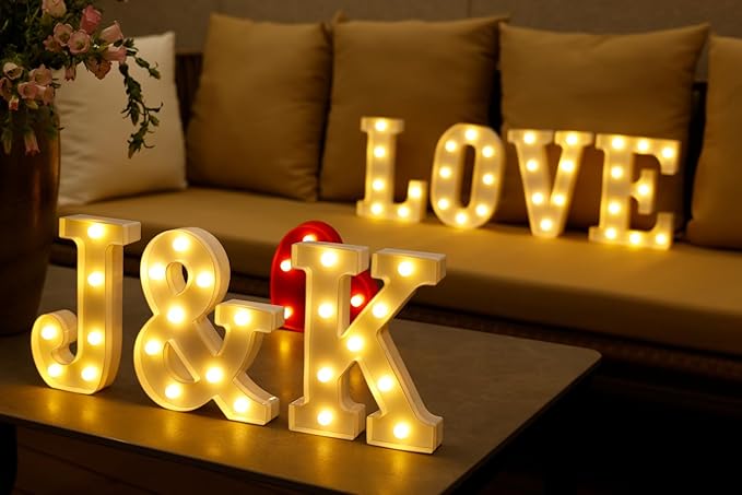 Small Led Marquee Letters, Light Up Letters, Led Letter Lights, Battery Powered Lighted Sign for Table, Party, Birthday, Christmas Decor (Red Heart)