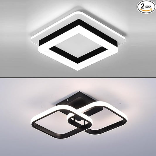 CANEOE 2 Packs Led Ceiling Light Fixture,Modern Hallway Light fixtures Ceiling Lighting,Black Square Close to Ceiling Lights for Bathroom Bedroom Kitchen Balcony Stair