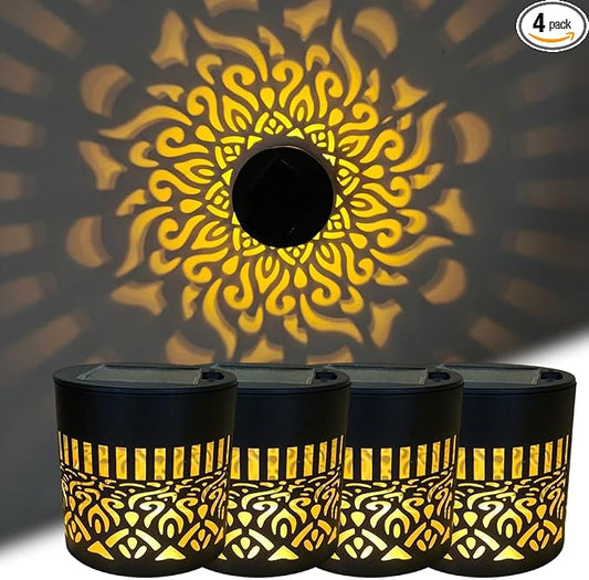 Decorative Solar Mandala Lights, Metal Solar Powered Outdoor Wall Lights Solar Powered Deck Step Stair Light, Waterproof Mandalas Fence Light for Garden Yard Backyard Post Patio Decor (4, Mandala)