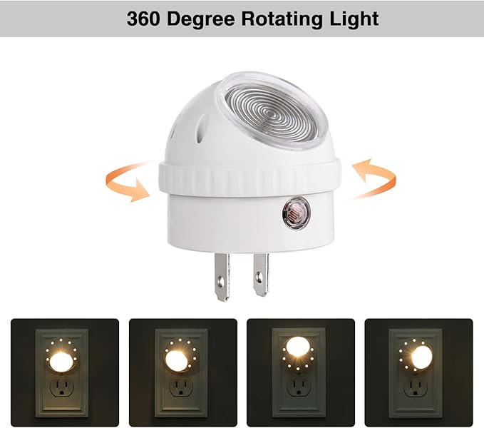 DEWENWILS Plug in Night Lights into Wall, Dusk to Dawn Sensor, 360° Rotating LED Nightlights for Kids, Adults, Bedroom, Hallway, Bathroom, Stairways, Warm Light, UL Listed, 4 Pack