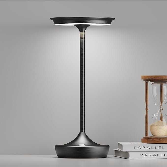 LED Cordless Table Lamps Rechargeable - Outdoor 6000mAh Battery Operated Portable Tables Light 3 Color Stepless Dimming Lamp with Memory Function for Patio Restaurant Dining Black
