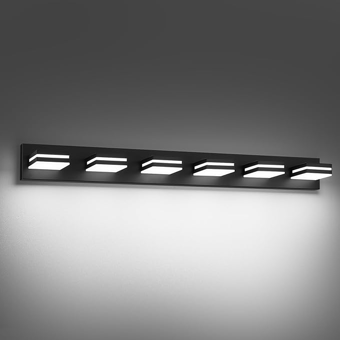 Modern LED Bathroom Lights Fixtures 6-Light,Metal Black Acrylic Wall Lighting,Vanity Lights for Bathroom Over Mirror 6000k 41in