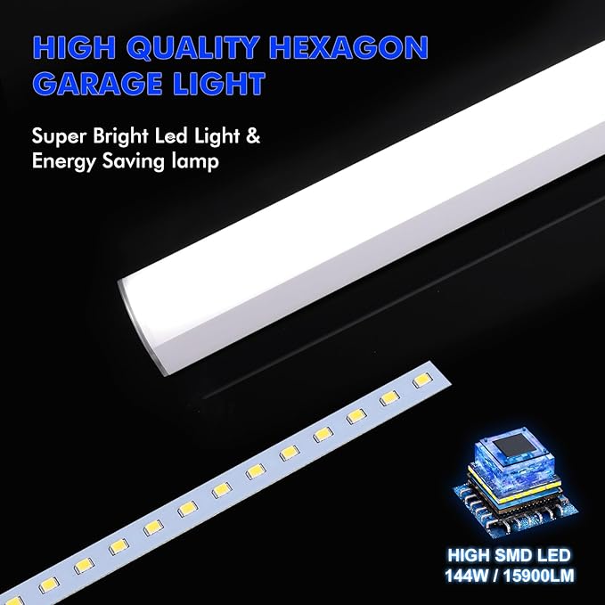 LZHOME LED Hexagon Garage Lights: 15900LM Super Bright 3 Hexagon LED Lights Car Detailing Hexagonal Light for Garage Workshop Warehouse Basement Gym