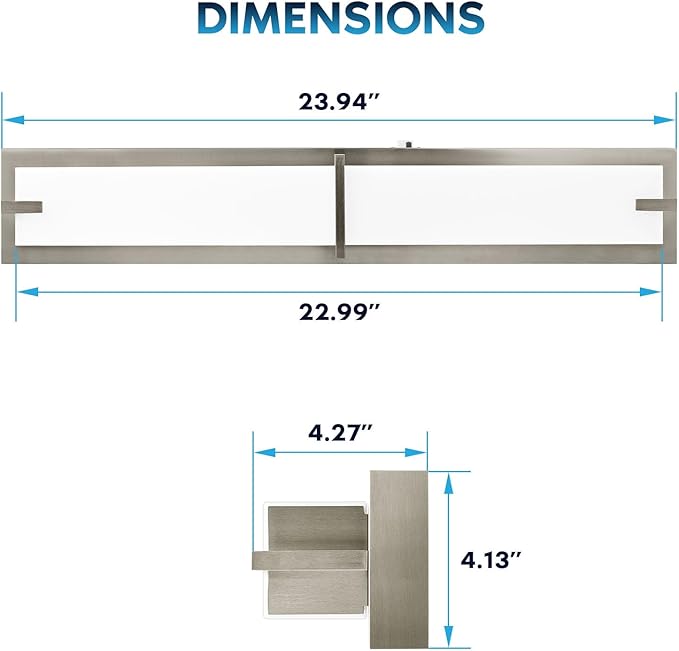 LUXRITE 24 Inch LED Vanity Lights Brushed Nickel Bathroom Light Fixtures 3CCT Selectable 3000K 4000K 5000K Modern Vanity Light Bar Over Mirror 25W 1750 Lumens Dimmable Damp Rated ETL Listed