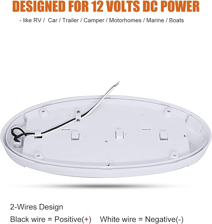 Facon 12V Bright RV LED Interior Light with Switch, Length: 9-1/4'', DDS01-608, Oval Pancake Ceiling Light Surface Mount, for RVS, Camper, Boat, Tiny Homes, cETL Certified