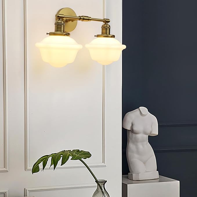 Pathson 2-Lights Milk White Glass Wall Sconce Lights, Modern Classic Wall Vanity Lighting for Living Room Bathroom Bedroom