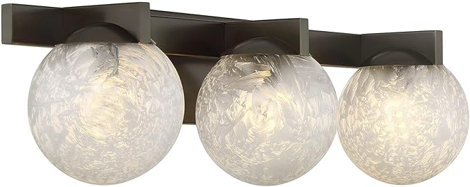 Savoy House 8-1017-3-15 Darien Contemporary Ice Glass Bathroom Vanity Wall Light, 3-Light 180 Total Watts, 7" H x 25" W, Mediterranean Bronze