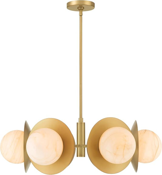 Minka-Lavery 10386-732 Olenne 28" 6-Light Pendant - Legacy Brass with Etched Amber Swirl Glass