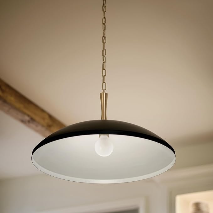 Kichler Delarosa 1-Light Pendant, Updated Traditional Light in Black and Champagne Bronze, Sloped Ceiling Compatible, for Your Kitchen, Dining Room or Hallway (12.75" x 20.25"), 52638BK
