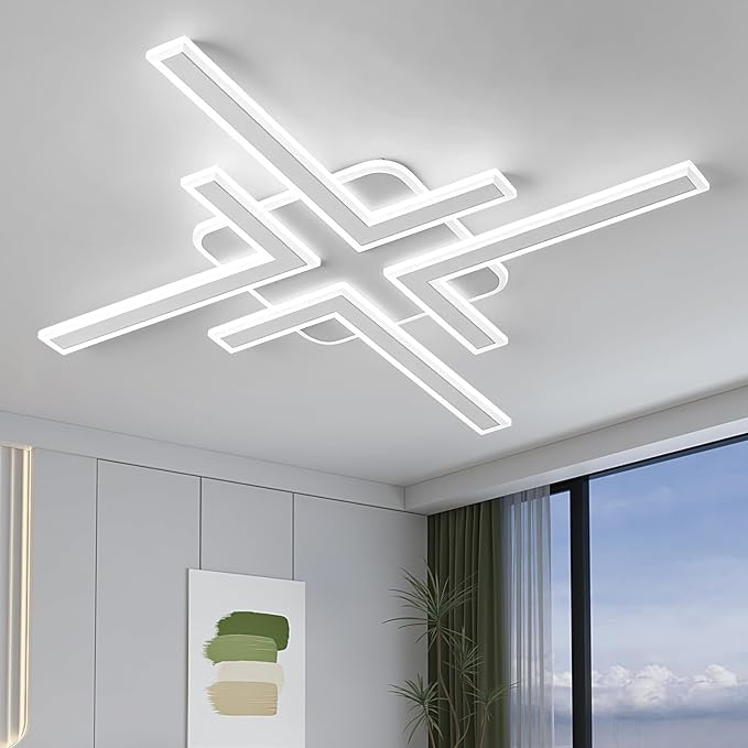 Modern LED Ceiling Lihgt with Remote Control Sputnik Flush Mount Ceiling Light Fixture 3 Color Dimmable White Chandelier for Kitchen Dining Room Living Room Bedroom.