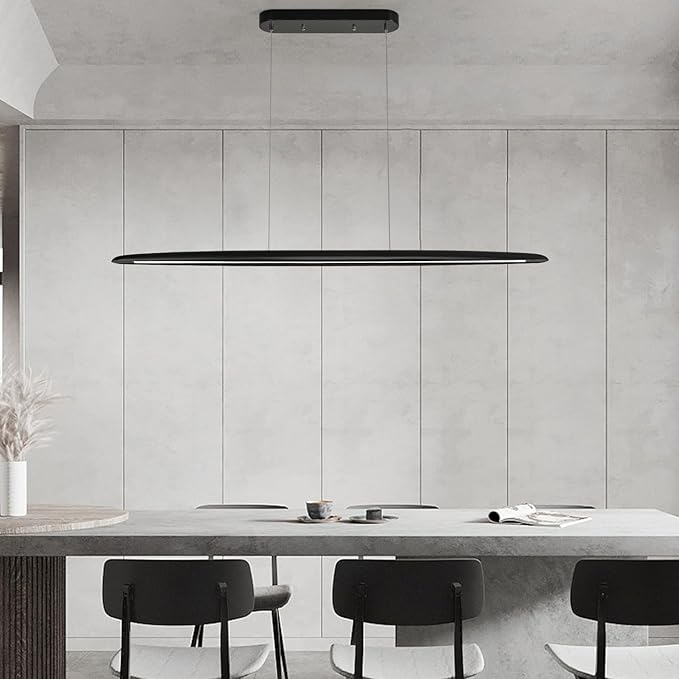 YISDESIGN 59inch Integrated Led Pendant Light 40w Dimmable Wood Black Linear Pendant Lighting Led Modern Island Light with Black Finish for Living Room Dining Room Billiard & Pool Lights