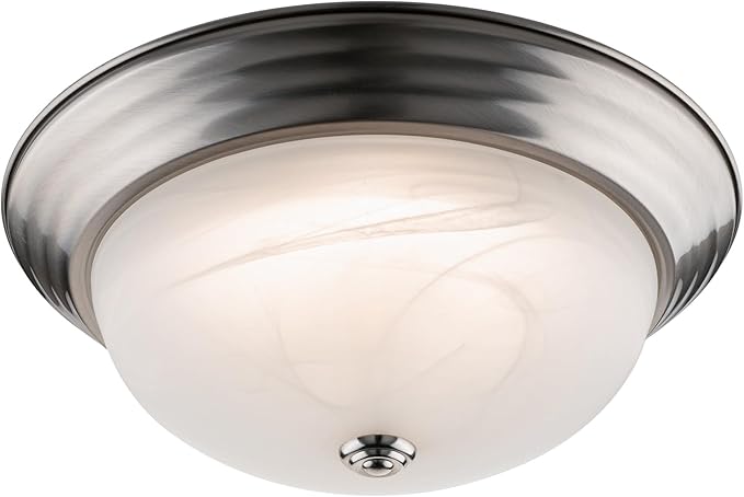 Builder Essential Collection LED 20W 15in 1,900 Lumens Round Flush Mount Ceiling Light with White Marbled Glass and 5-CCT Selectability 2700-3000-3500-4000-5000K and in Brushed Nickel