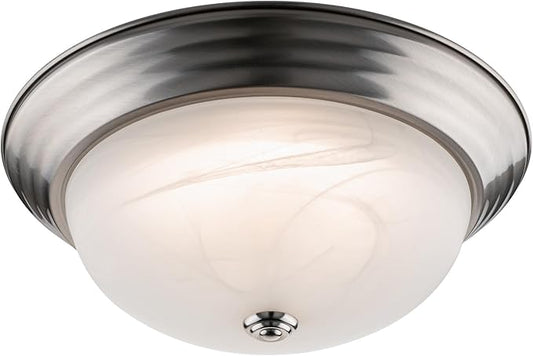 Builder Essential Collection LED 20W 15in 1,900 Lumens Round Flush Mount Ceiling Light with White Marbled Glass and 5-CCT Selectability 2700-3000-3500-4000-5000K and in Brushed Nickel