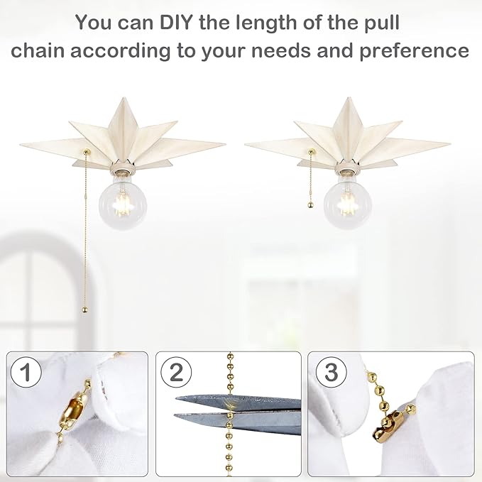 16 inch Flush Mount Ceiling Light with Pull Chain On/Off Switch, White Star Ceiling Light Fixtures, Farmhouse Modern Lighting for Hallway, Entryway, Porch, Study, Bedroom, Stair, Kitchen, Bathroom