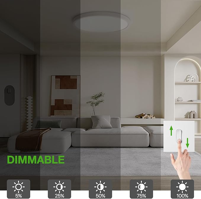 6Pack 12Inch LED Flush Mount Ceiling Light Fixture,24W 2400LM,Dimmable CCT 3000K/4000K/5000K,Round Flat Panel Light for Bedroom,0.7Inch Thin Modern Low Profile Ceiling Lights for Hallway,Porch