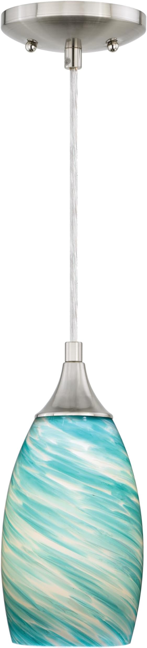 VAXCEL Milano Satin Nickel Mini Pendant Ceiling Light Blue Glass