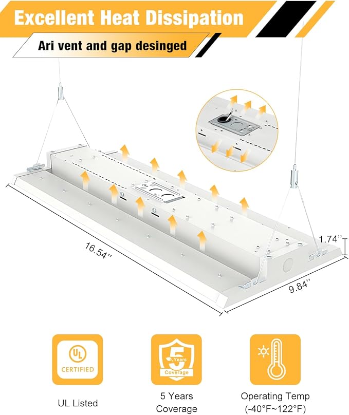 LED Linear High Bay Light, 130W 19500LM High Bay LED Shop Lights, 120-277V, 5000K, 0-10V Dimmable LED Shop Light, Linear High Bay Light for Warehouse Workshops, UL Complied, 4 Pack
