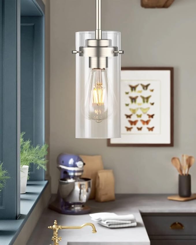 EAPUDUN Pendant Lights Kitchen Island (3 Pack), Clear Glass Shade Kitchen Lighting fixtures Ceiling Hanging, Black Pendant Lights for Kitchen Island,Dining Room,Corridor Bedroom E26 Base