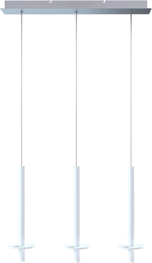 Draco 3 Pendant Lighting White – LED Hanging Light Fixture for Kitchen Island, Bar, Foyer – Equilateral Cluster of Mini Metal Rod Pipe Tube Cylinders – Dimmable, Adjustable Wire, Lamp Bulb Included