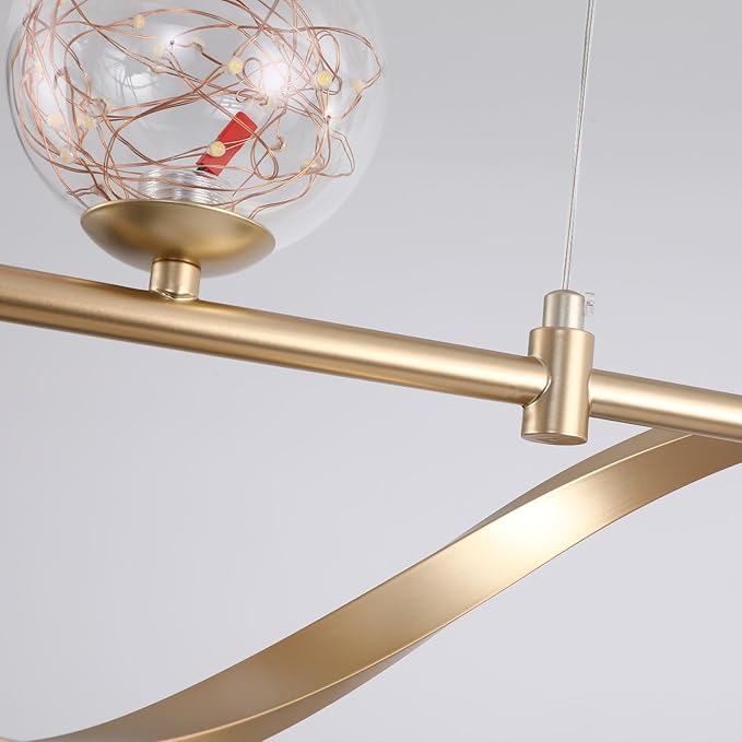homary Kitchen Island Light with Glass Globes, 51.2" Gold Chandelier Dimmable Linear Pendant Light, Adjustable Height, Dining Room Fixture for Table, Bar or Kitchen Island