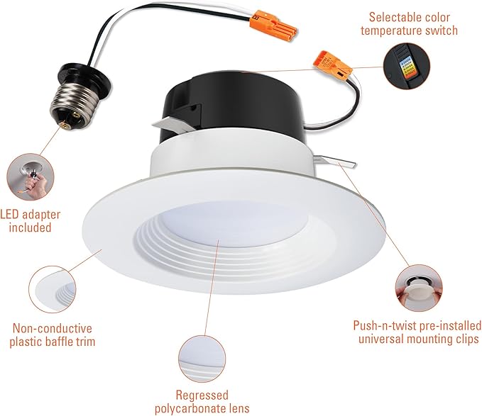 HALO 4 inch LED Recessed Light Trim with 5 Selectable Color Temperatures, Dimmable Can Light for Ceiling Retrofit LT4069FS1EWHR