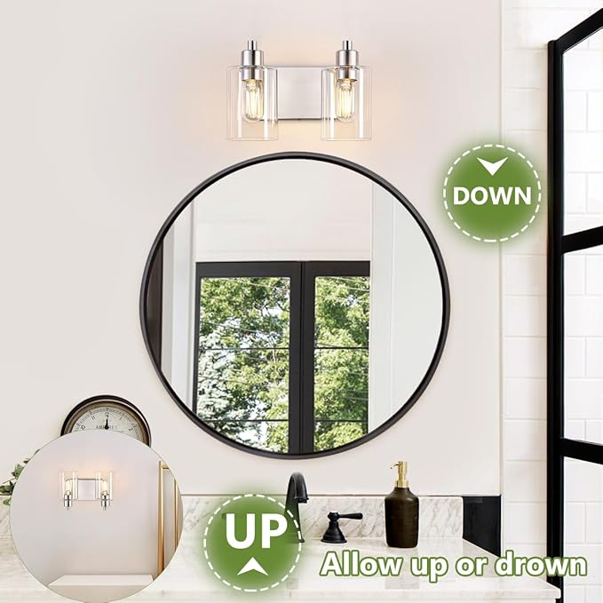 Dpyrrhic Brushed Nickel Bathroom Light Fixtures, Wall Mounted 2-Light Bathroom Lights Over Mirror with Clear Glass Shade,Wall Sconces for Kitchen Living Room Bedroom